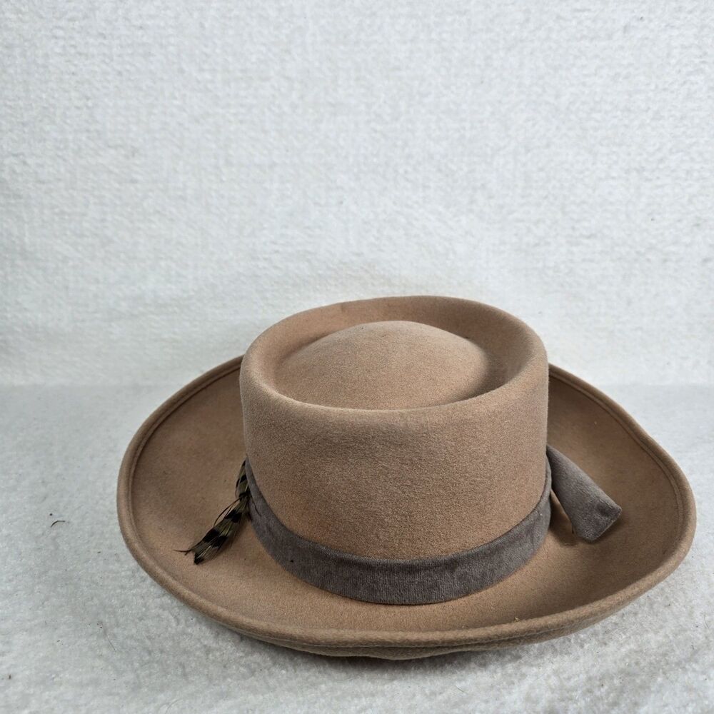 Bollman Hat Co USA 100 % Wool Doeskin Felt Black Pork Pie Hat Cap - Picture 4 of 6